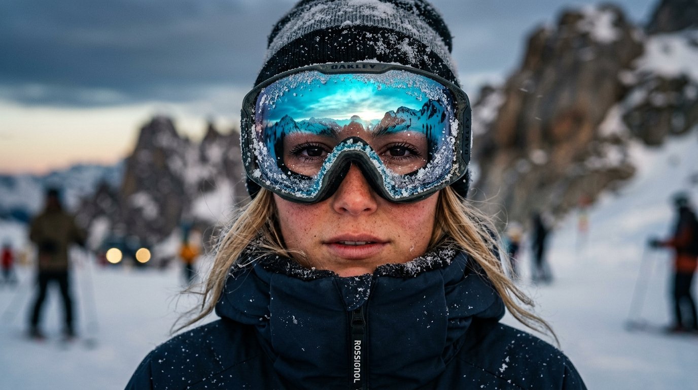 Editorial ski goggles portrait